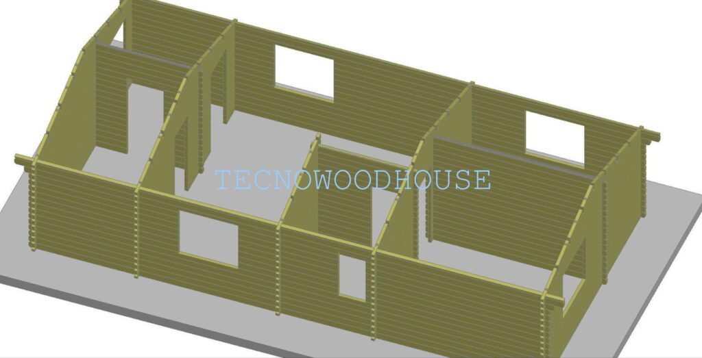 Disegno progettuale della casa Blockhouse 60mq