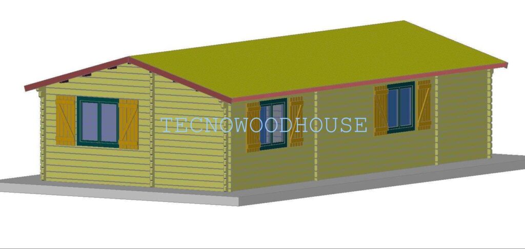 Vista progettuale della casa Blockhouse 60mq