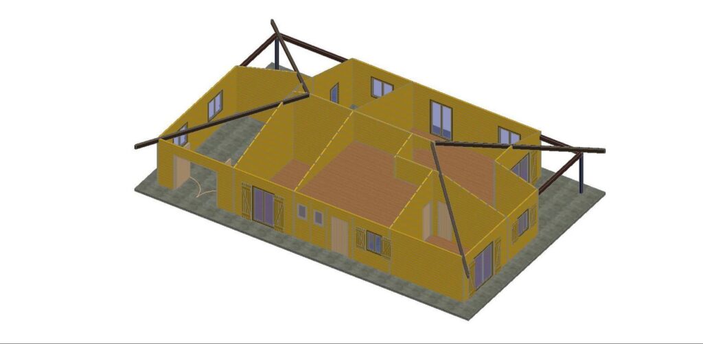 Distribuzione interna della casa Blockhouse 200mq
