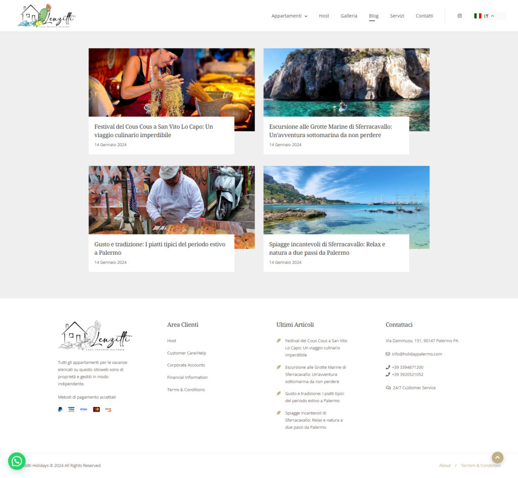 Sezione blog del sito Holiday Palermo