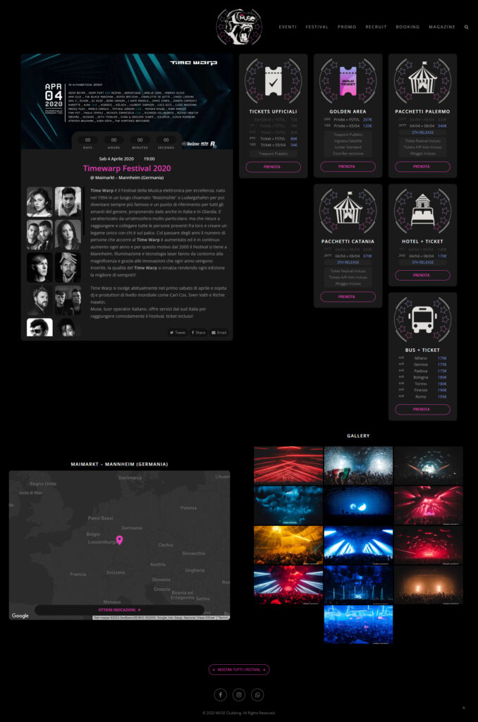 Pagina evento del sito MUSE Clubbing
