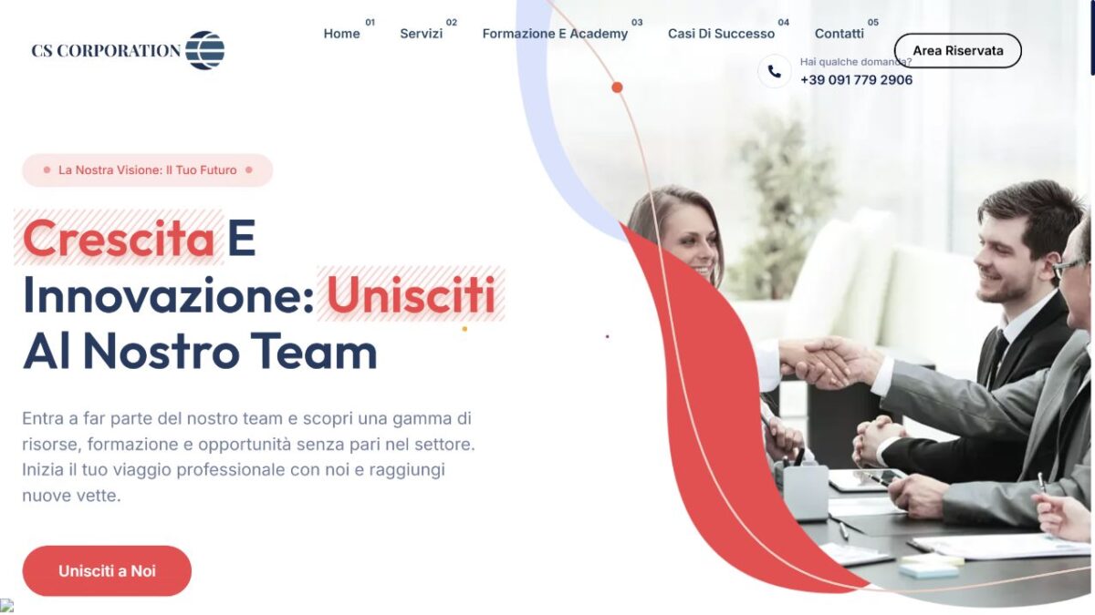 Homepage del sito CSCorporation con navigazione e area riservata