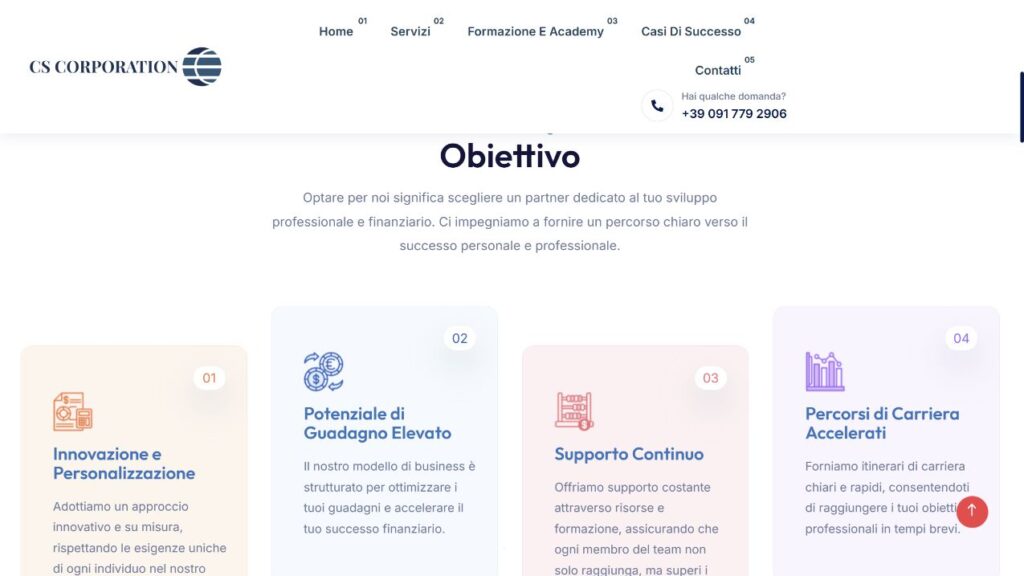 Sezione servizi e percorsi professionali del sito CSCorporation