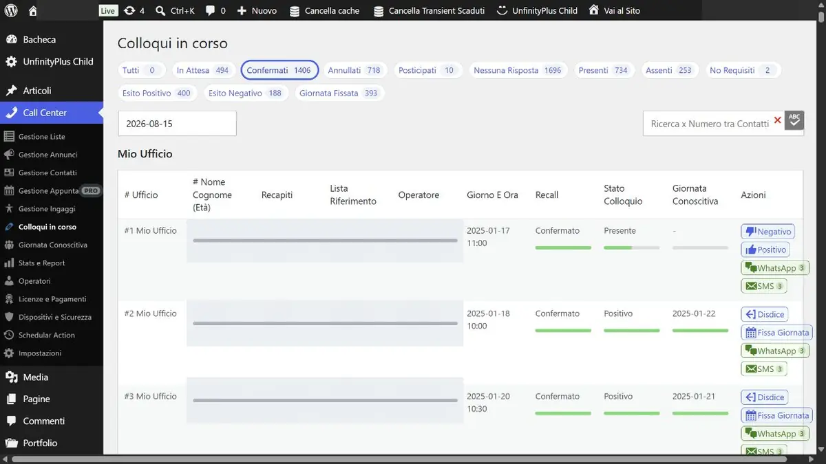 Pipeline colloqui, recall e stati nel CRM per call center