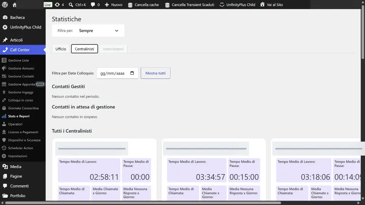 Statistiche e indicatori degli operatori nel CRM per call center