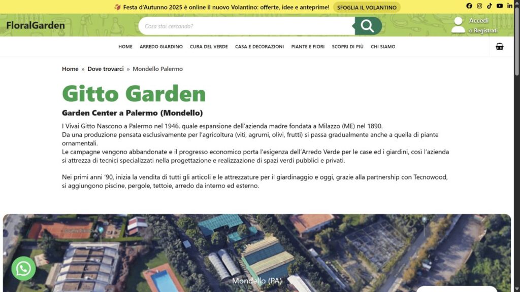 Pagina del punto vendita GittoGarden a Mondello, Palermo