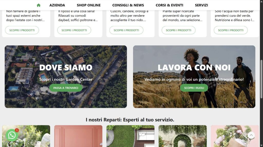 Sezioni punti vendita e lavora con noi del sito GittoGarden