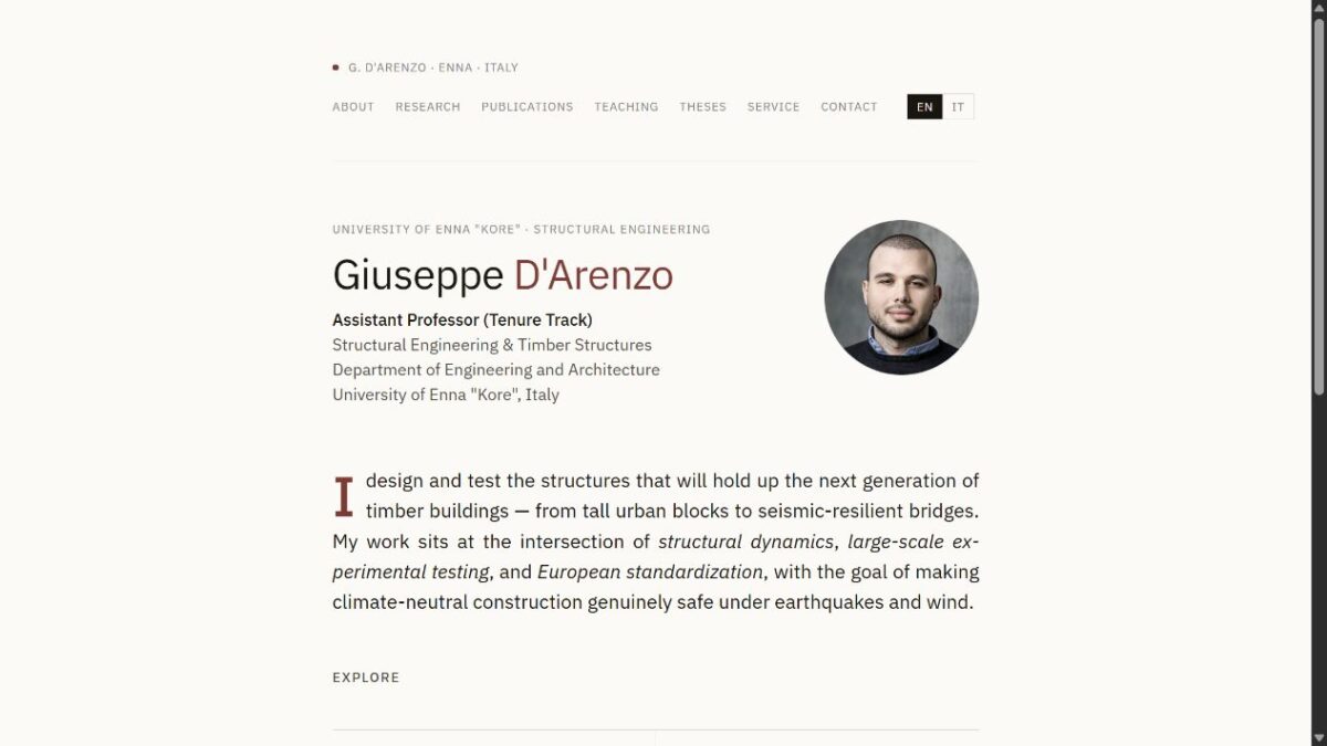 Homepage del sito accademico Giuseppe D'Arenzo