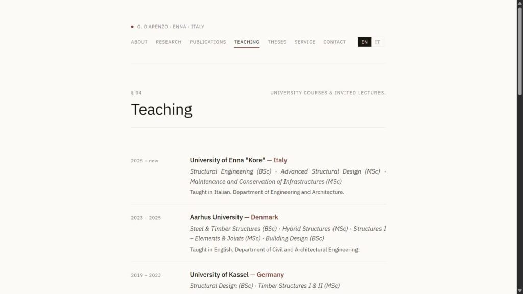 Sezione Teaching del sito Giuseppe D'Arenzo