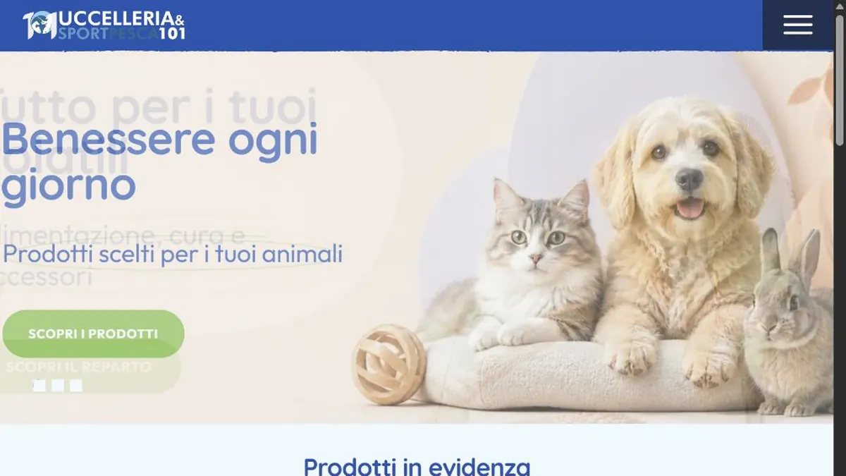 Homepage responsive dell’e-commerce Uccelleria101