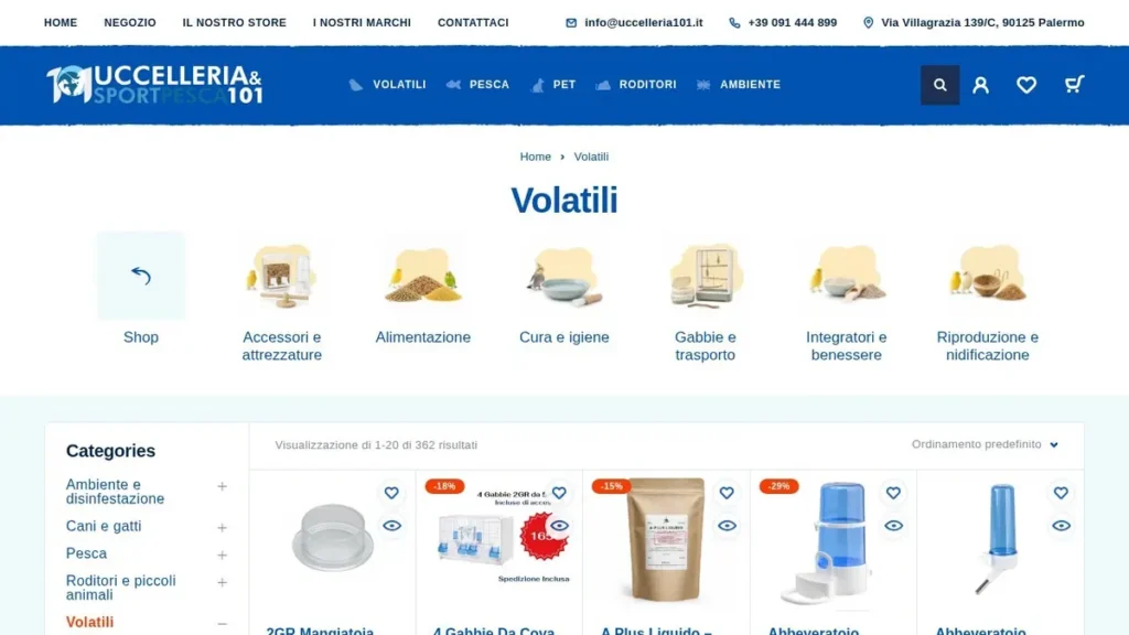 Reparto Volatili di Uccelleria101 in versione desktop